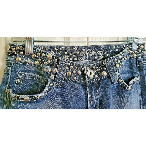 Miss Me Size 27 Mid Rise Anchorage Jeans Boot Cut Studded Biker Jeans Pants - Picture 3 of 12